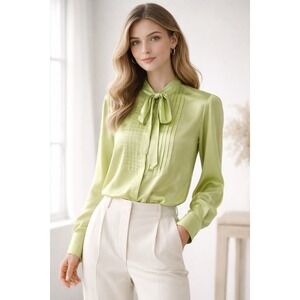 Alberto Biani Bow Blouse Italian Designer Chartreuse Yellow Couture Size 42